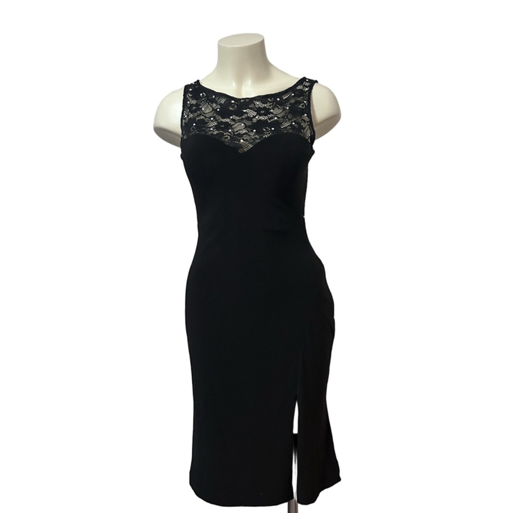 X by Xscape Black Lace Rhinestone Illusion Cocktail Dress Women’s 8